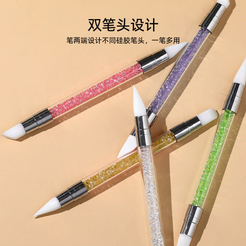 Wholesale Double-headed manicure silicone pen sticker pressing stick multi-function magic mirror powder smear carving glue adjustment manicure tool